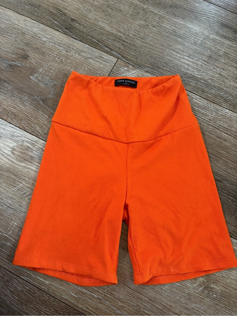 naked wardrobe High Waist Ribbed Bike Shorts - Bright Orange